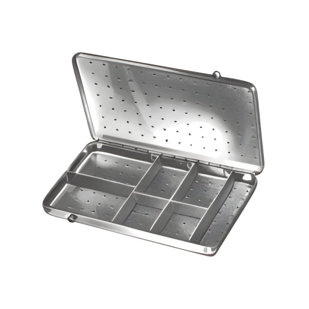 Sauerbruch Instrument Sterilization Cassette with 4 Compartments Sauerbruch Instrument Sterilization Cassette with 4 Compartments – 150 × 95 × 13 mm - Image 1