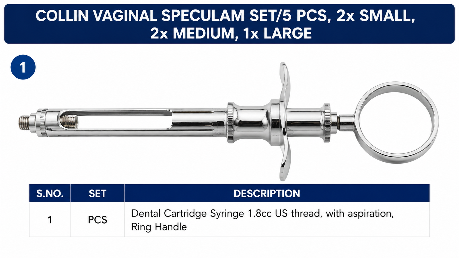 38# COLLIN VAGINAL SPECULAM SET 5 PCS, 2x SMALL, 2x MEDIUM, 1x LARGE COLLIN VAGINAL SPECULAM SET 5 PCS, 2x SMALL, 2x MEDIUM, 1x LARGE - Image 1