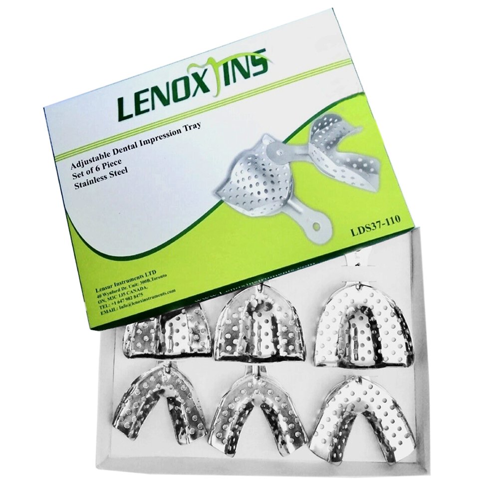 LDS37-110-Dental-impression-Trays-Set-Of-6.-Adjustable-Wall-Dental-Instruments.-Stainless-1.jpg Impression Trays Dentulous Perforated Set of 6 - Image 1