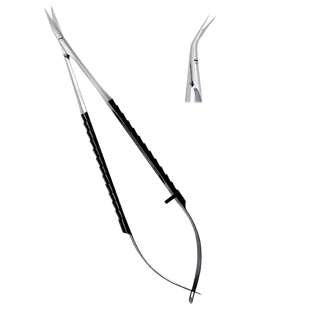 Surgical-Micro-Tissue-Scissors-45-CVD-TC-17cm-High-Quality-Dental-Instruments-copy-1.jpg Castroviejo Scissors 18cm TC Ergo Handle Black 45° CVD - Image 1